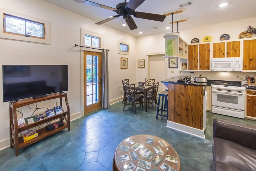 Flat 2 has a TV and bar sitting area so you can talk with your family while you cook!
