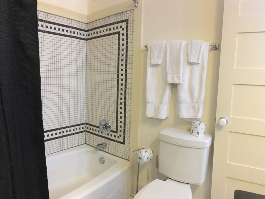 Flat 3's bathroom has a shower and tub combo.