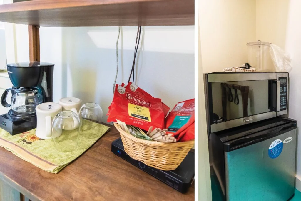 Magnolia has a mini fridge, microwave, and coffee included with the room.